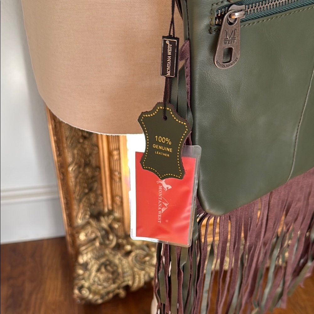 Montana West 💯 Leather Green Fringe Crossbody Bag NWT - Picture 5 of 7